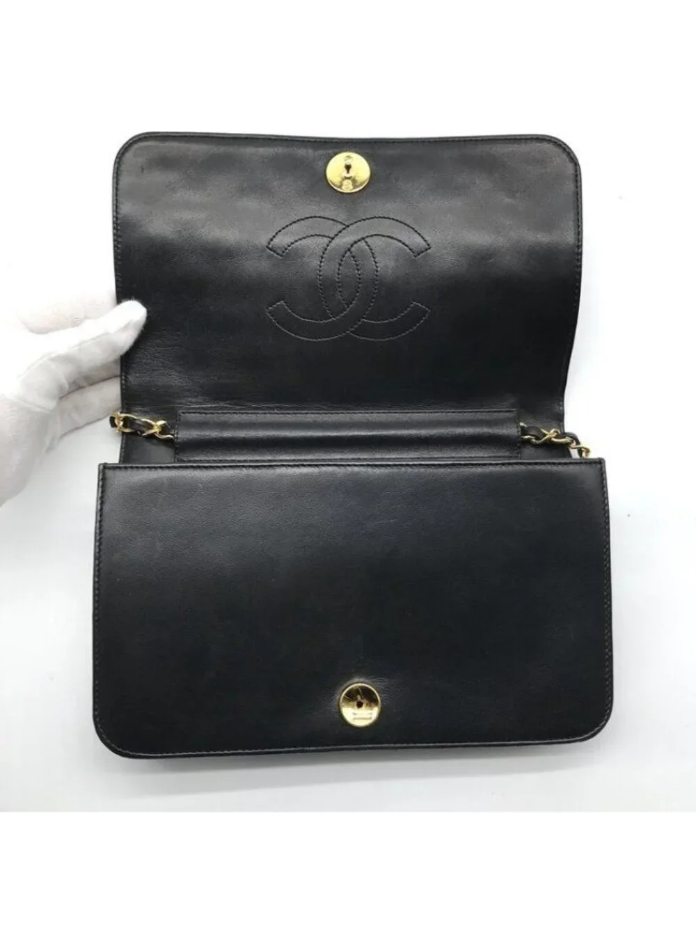 Chanel CC Logo Quilted Push Lock Chain Shoulder Bag Black